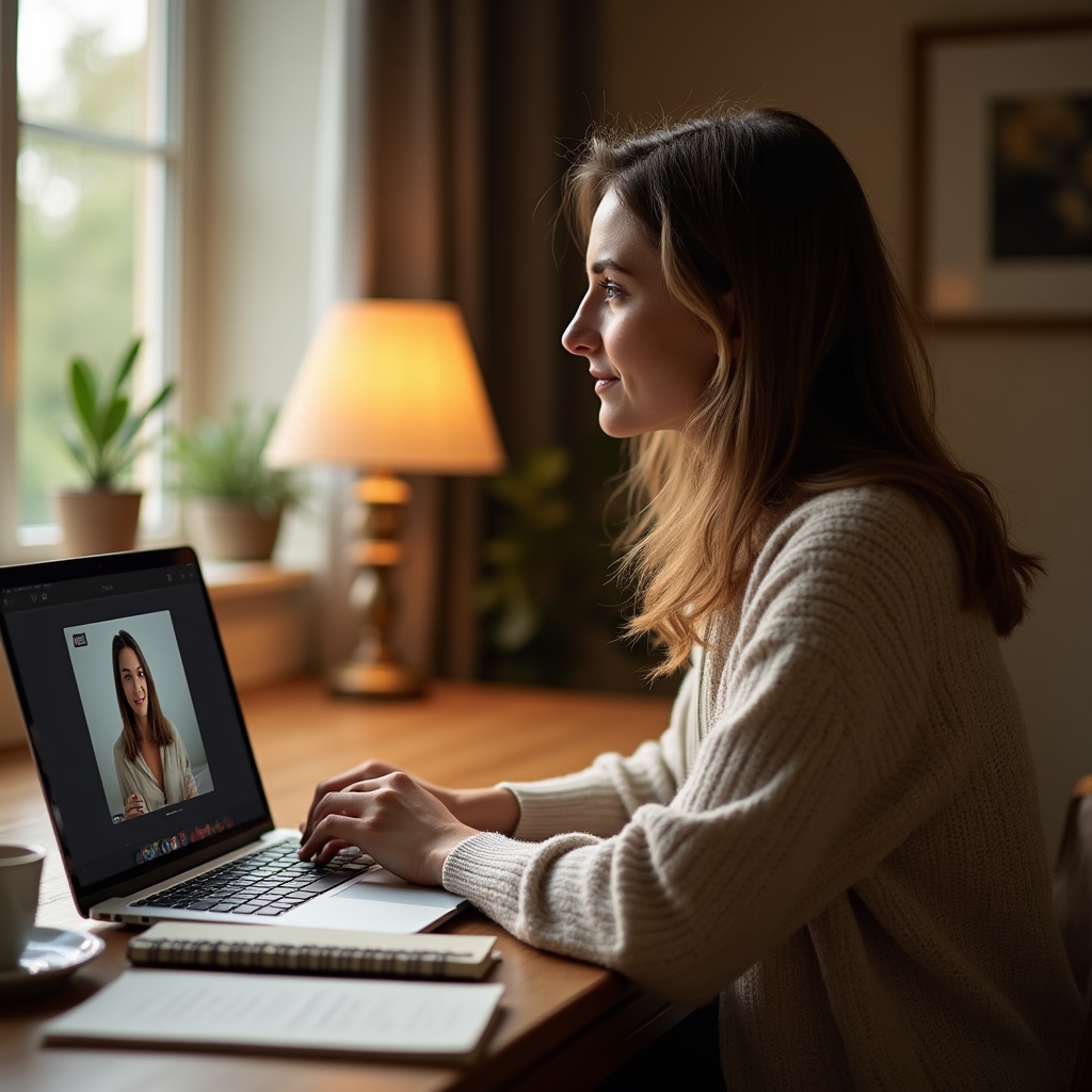 Účastnice online webináře sleduje prezentaci o vyjednávání na notebooku